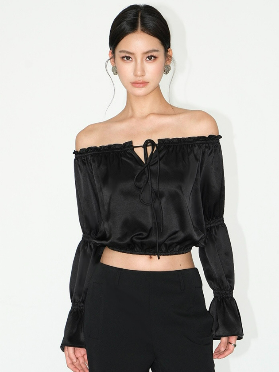 Jesse Off Shoulder Satin Top-The Black Bow-