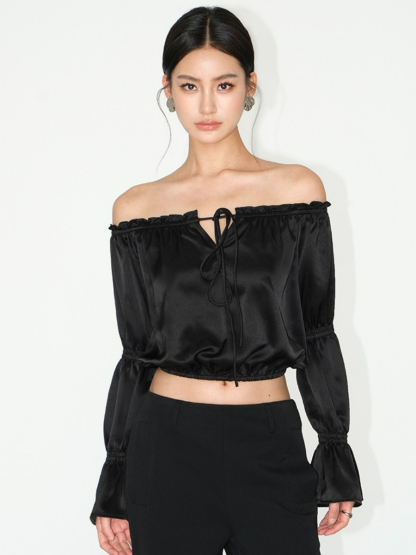 Jesse Off Shoulder Satin Top-The Black Bow-
