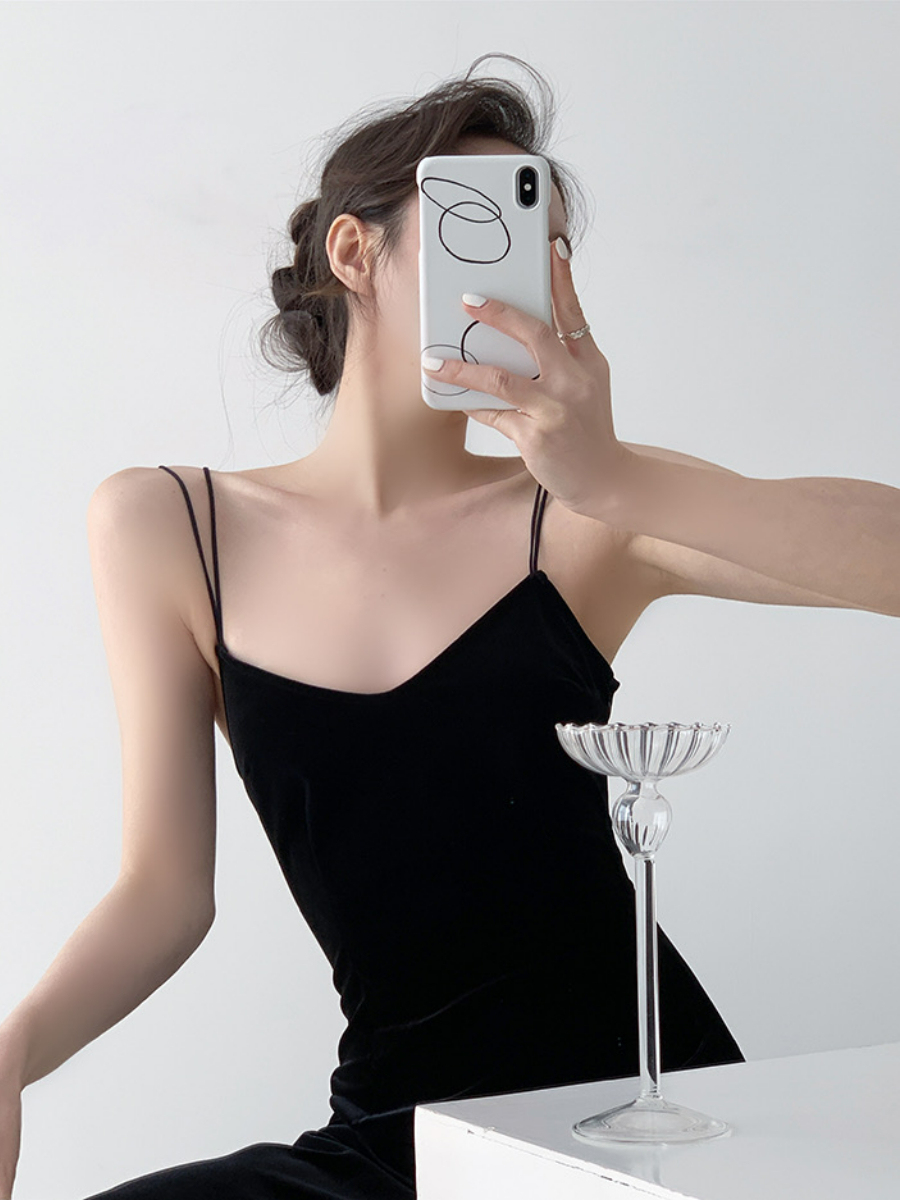 Nichelle Velvet Strap Dress-The Black Bow-