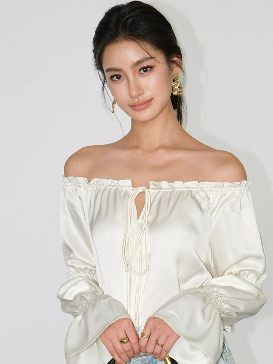 Jesse Off Shoulder Satin Top-The Black Bow-