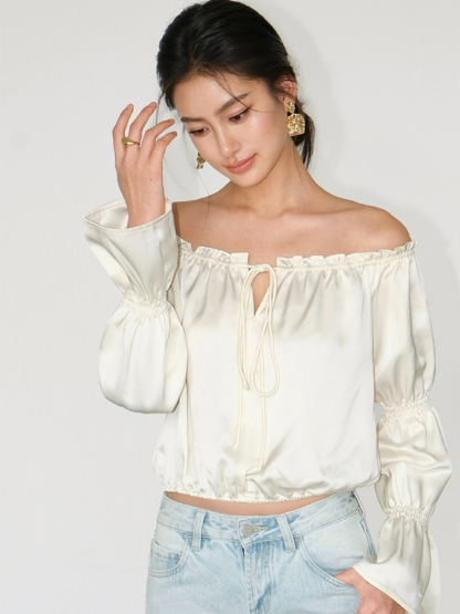 Jesse Off Shoulder Satin Top-The Black Bow-