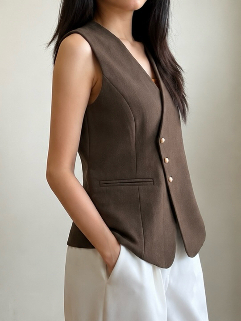 Vicky Asymmetric Button Vest
