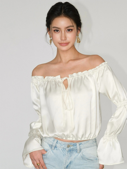 Jesse Off Shoulder Satin Top-The Black Bow-