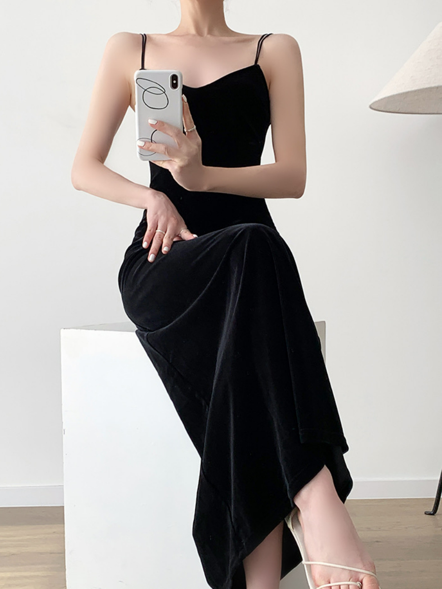 Nichelle Velvet Strap Dress-The Black Bow-