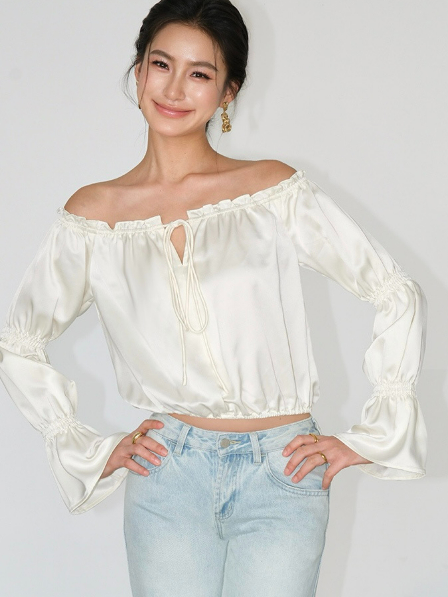 Jesse Off Shoulder Satin Top-The Black Bow-