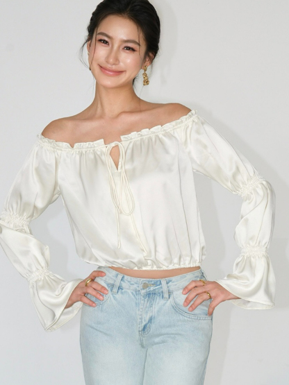 Jesse Off Shoulder Satin Top-The Black Bow-