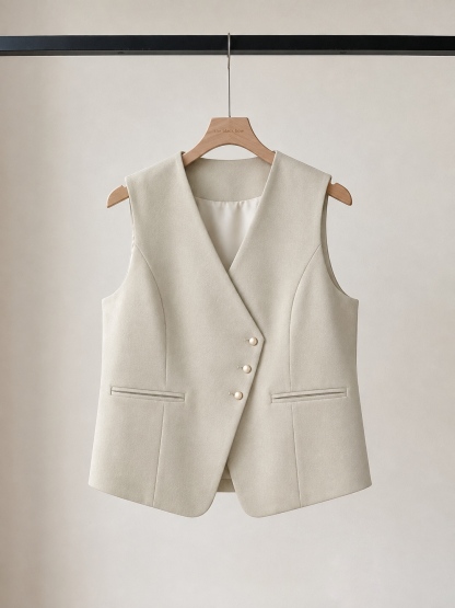 Vicky Asymmetric Button Vest