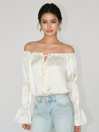 Jesse Off Shoulder Satin Top-The Black Bow-