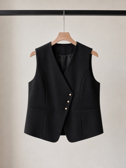 Vicky Asymmetric Button Vest