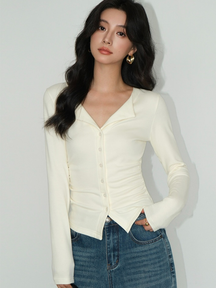 Jolene Flip Collar Knit Top-The Black Bow-