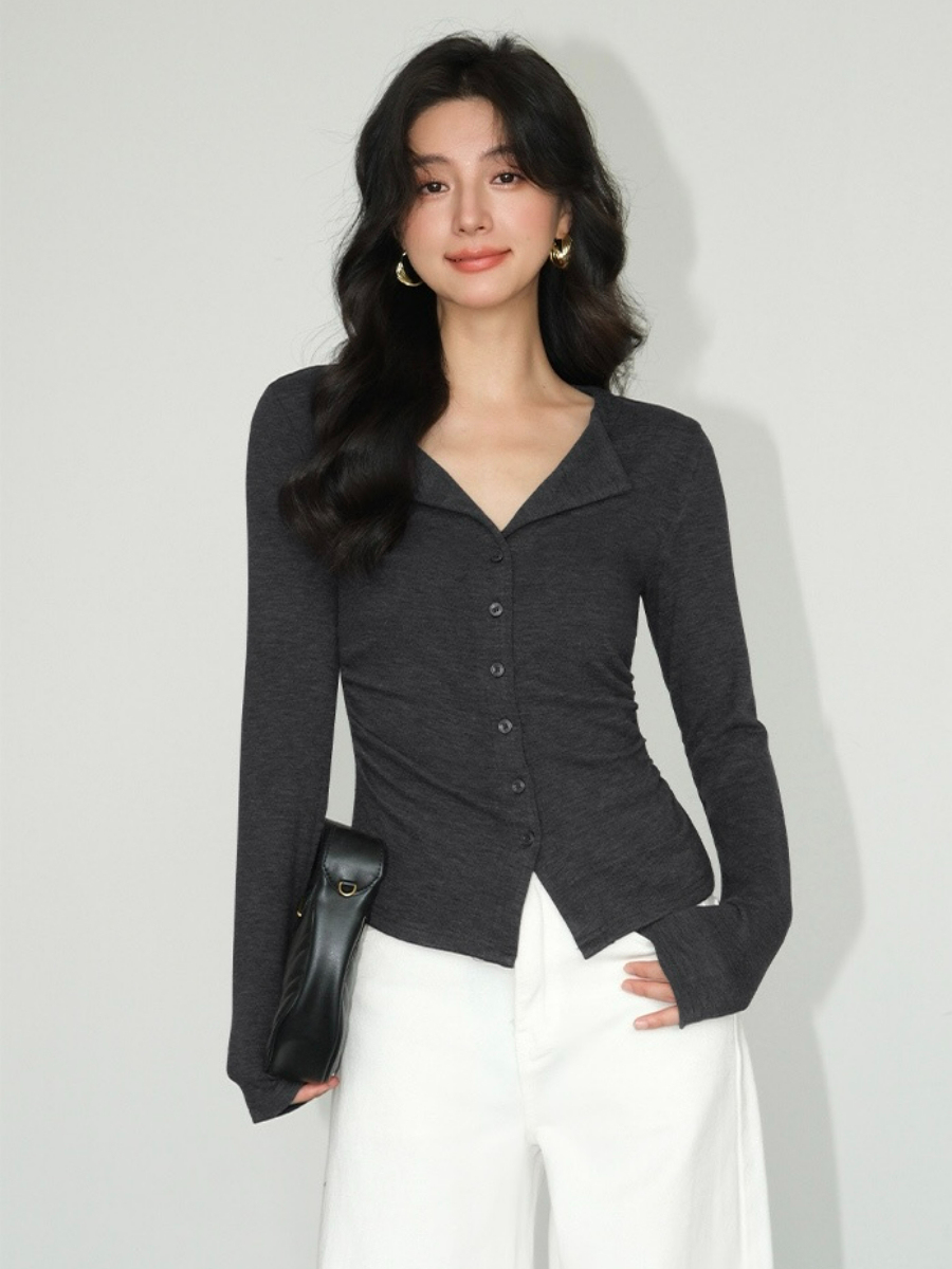 Jolene Flip Collar Knit Top-The Black Bow-