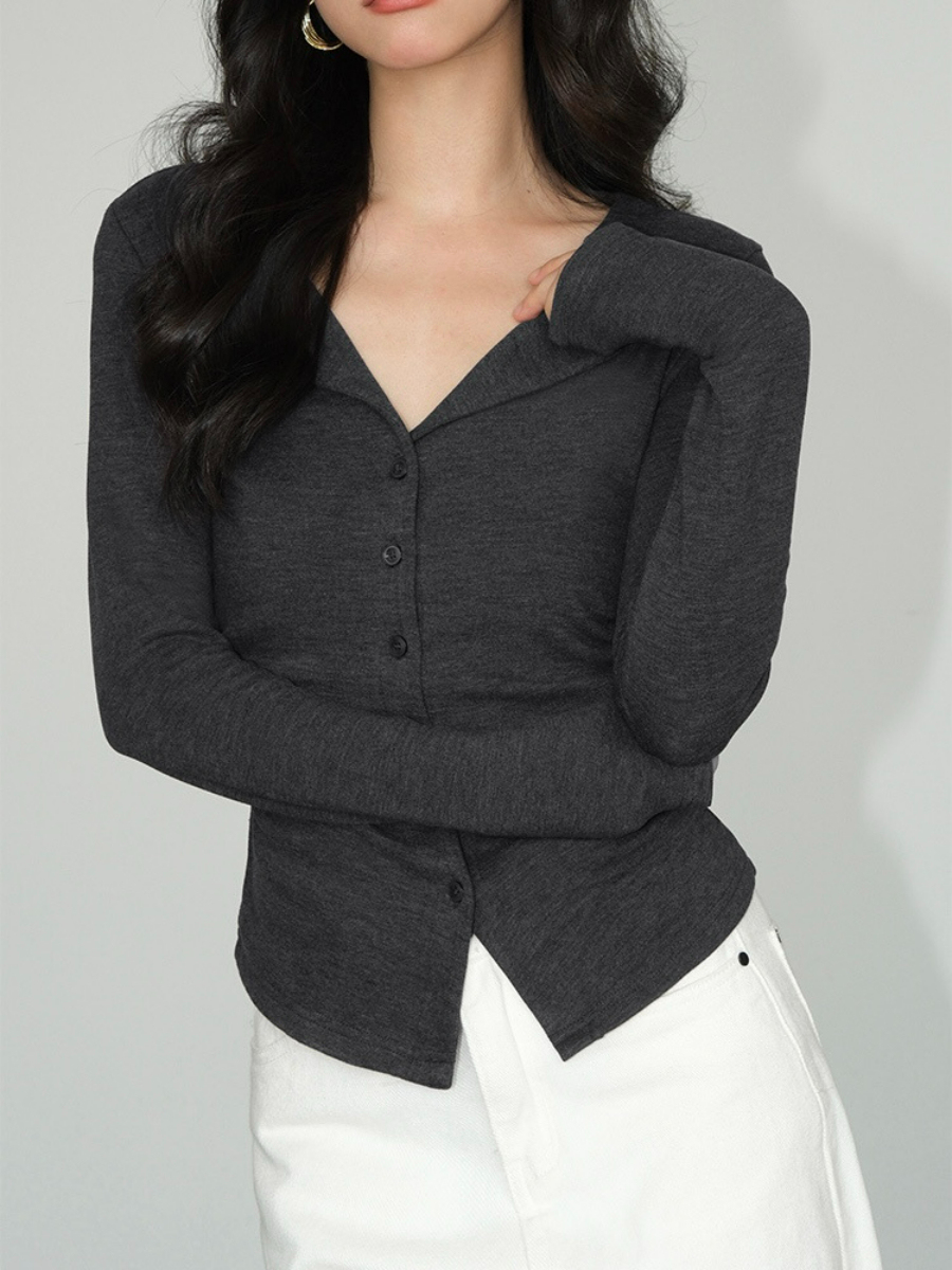 Jolene Flip Collar Knit Top-The Black Bow-