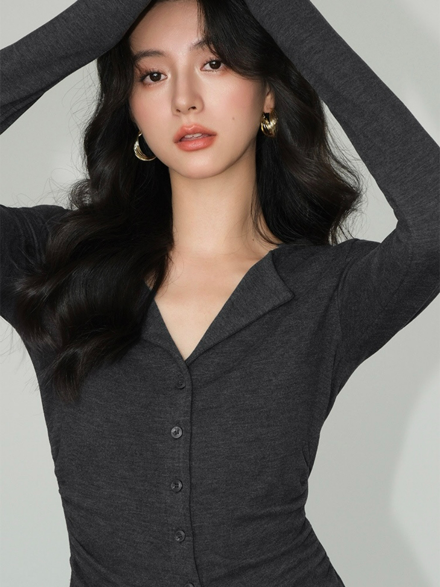 Jolene Flip Collar Knit Top-The Black Bow-