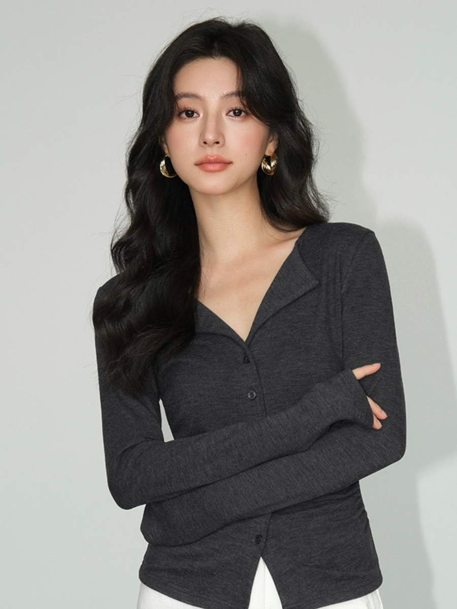 Jolene Flip Collar Knit Top-The Black Bow-