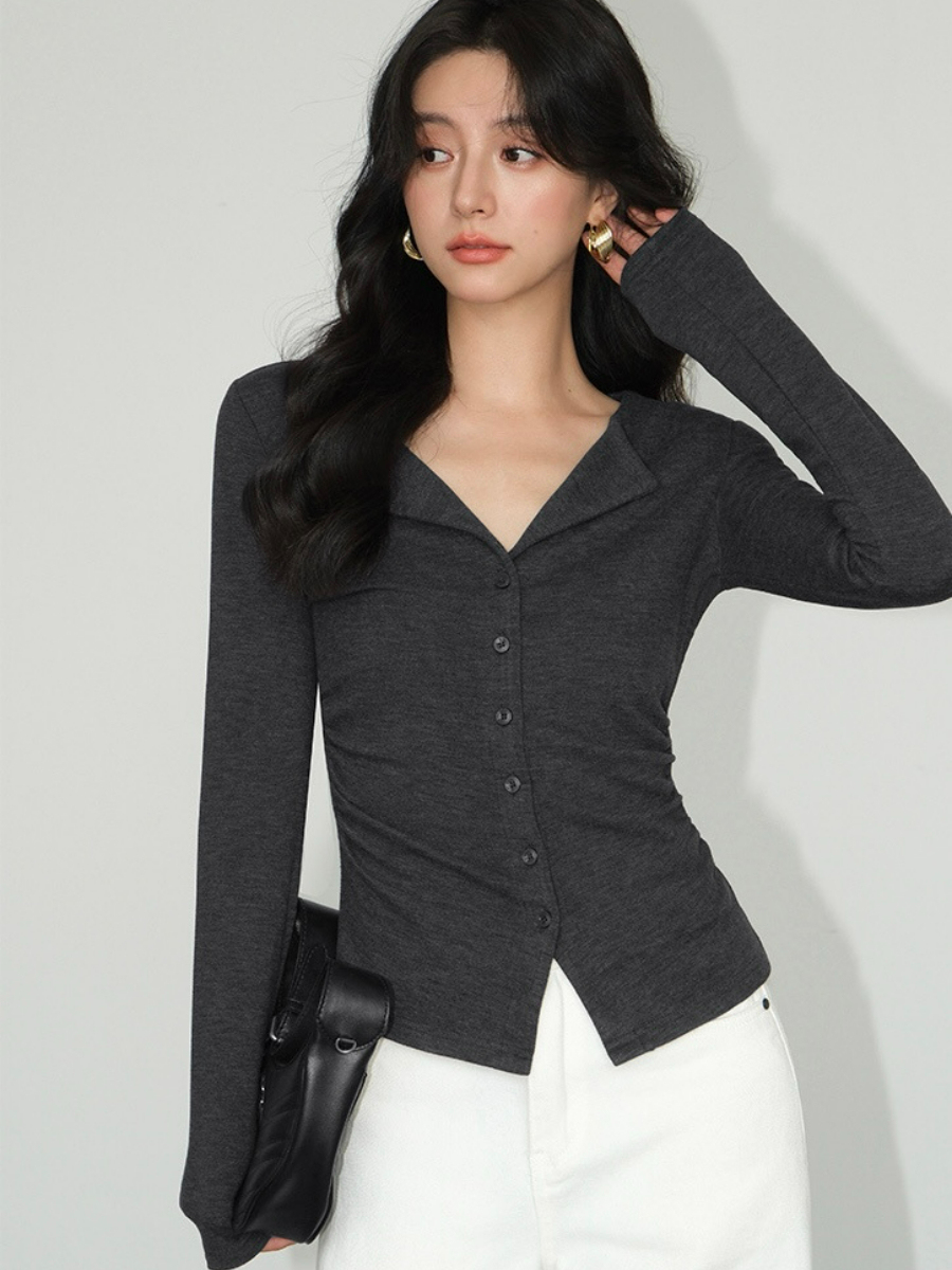 Jolene Flip Collar Knit Top-The Black Bow-