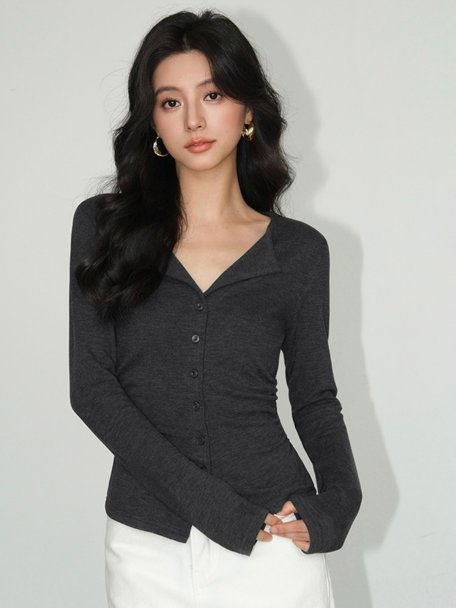 Jolene Flip Collar Knit Top-The Black Bow-