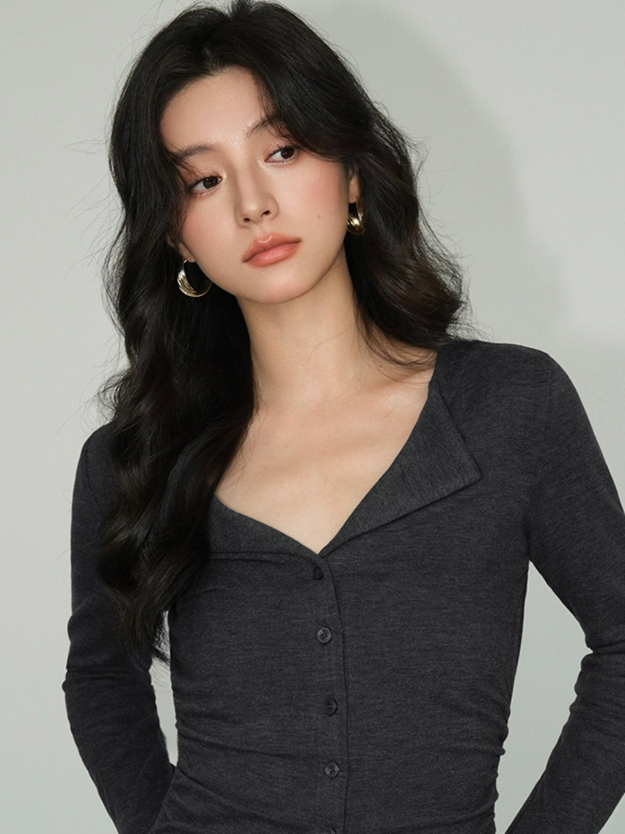 Jolene Flip Collar Knit Top-The Black Bow-