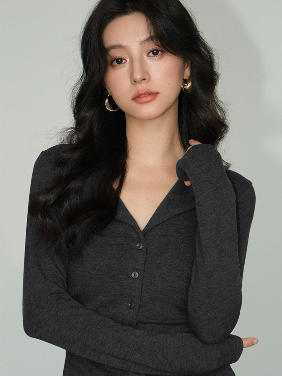 Jolene Flip Collar Knit Top-The Black Bow-