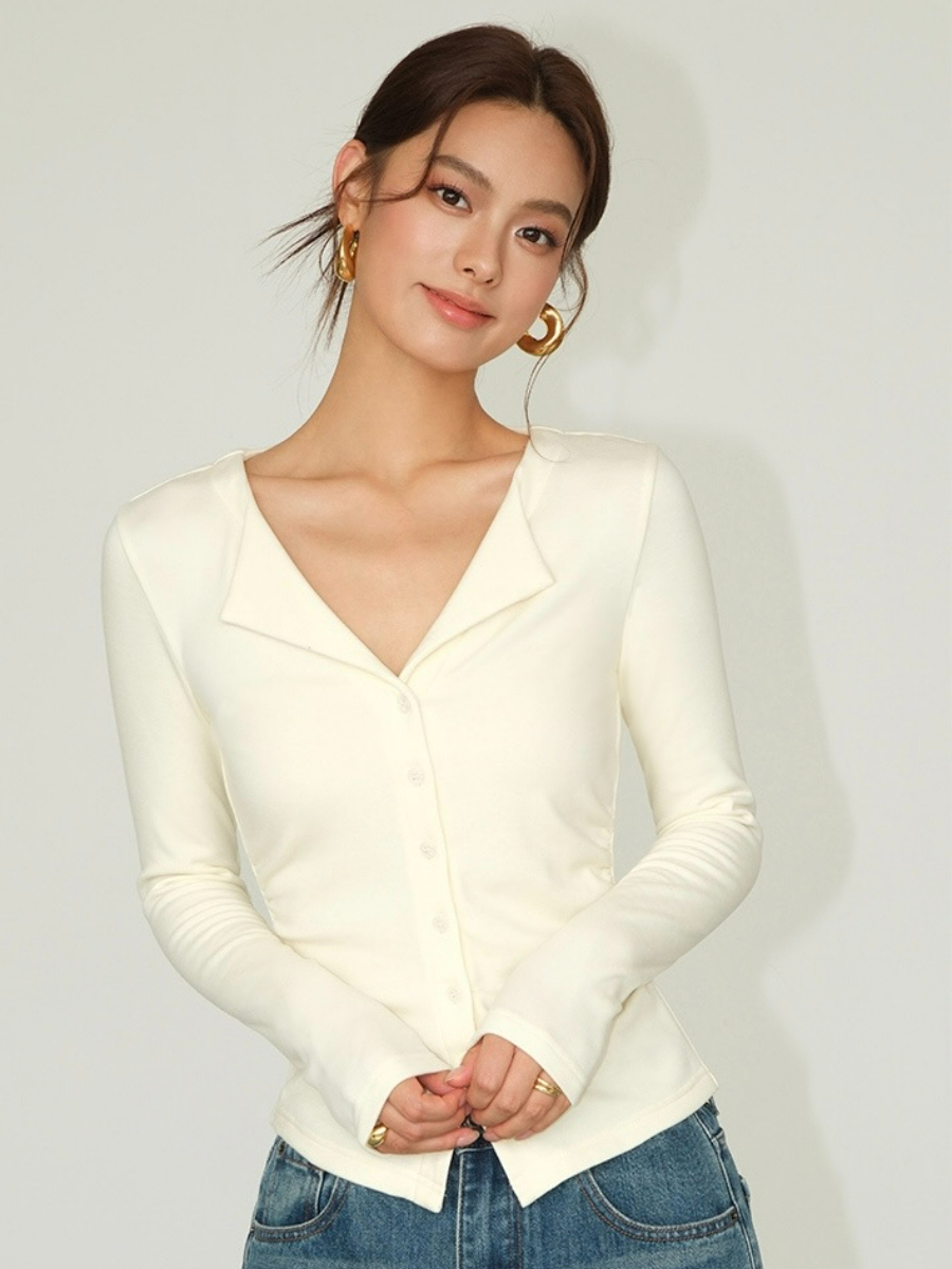 Jolene Flip Collar Knit Top-The Black Bow-