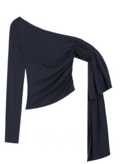 Jazmine One Shoulder Asymmetric Collar Top-The Black Bow-