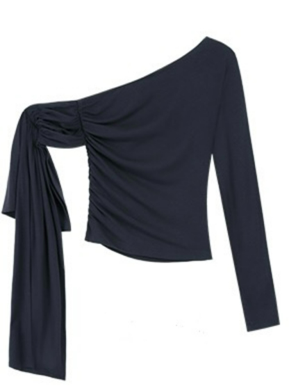 Jazmine One Shoulder Asymmetric Collar Top-The Black Bow-