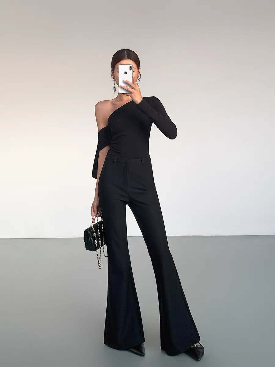 Jazmine One Shoulder Asymmetric Collar Top-The Black Bow-