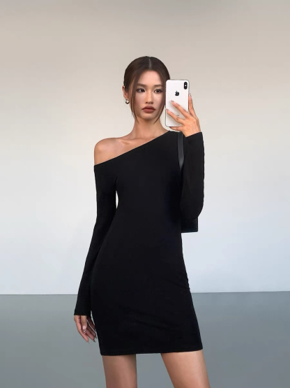 Jhene One Shoulder Mini Dress-The Black Bow-