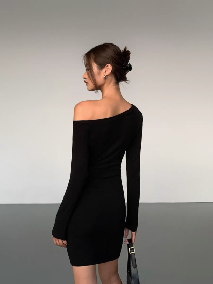 Jhene One Shoulder Mini Dress-The Black Bow-