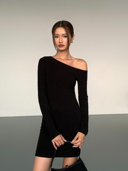 Jhene One Shoulder Mini Dress-The Black Bow-