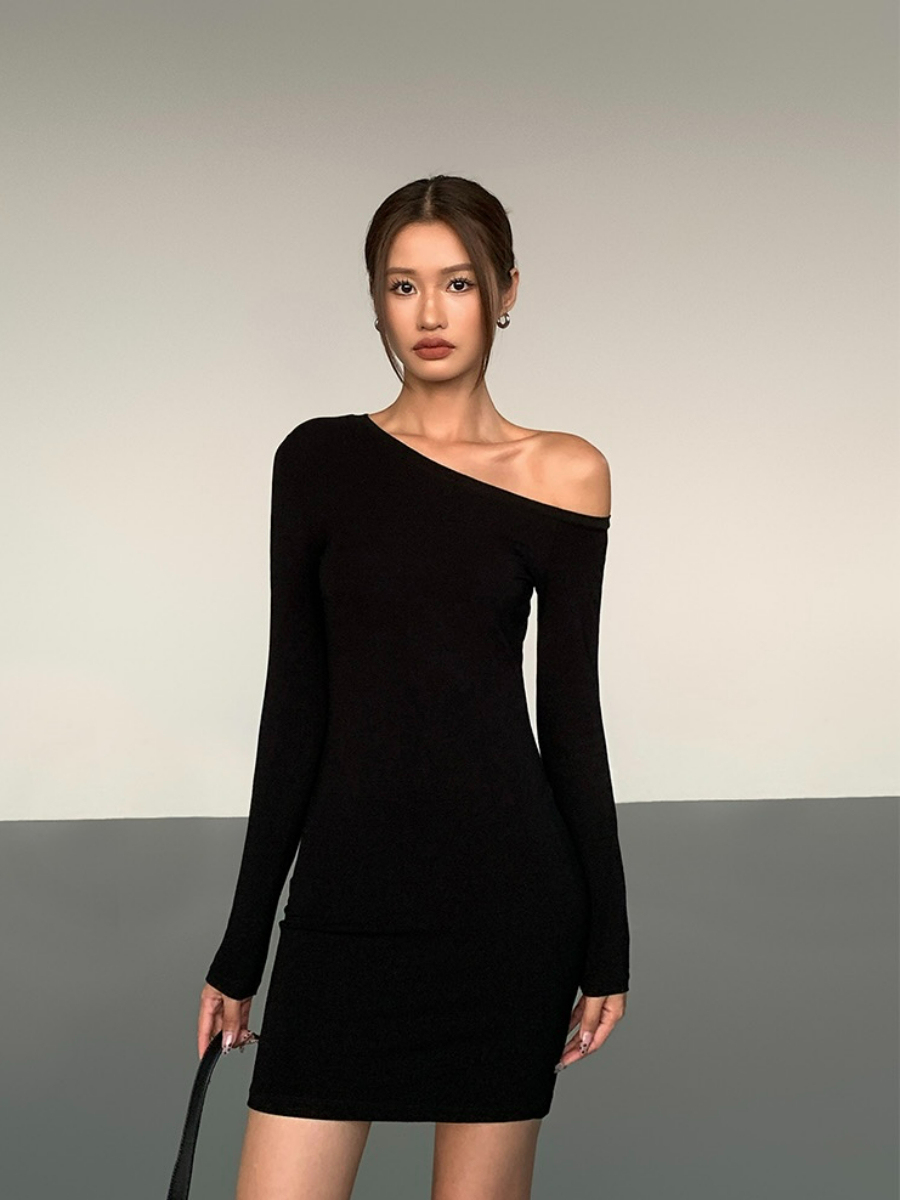 Jhene One Shoulder Mini Dress-The Black Bow-
