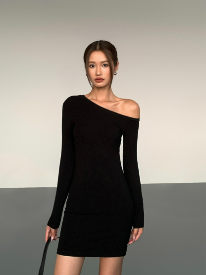 Jhene One Shoulder Mini Dress-The Black Bow-