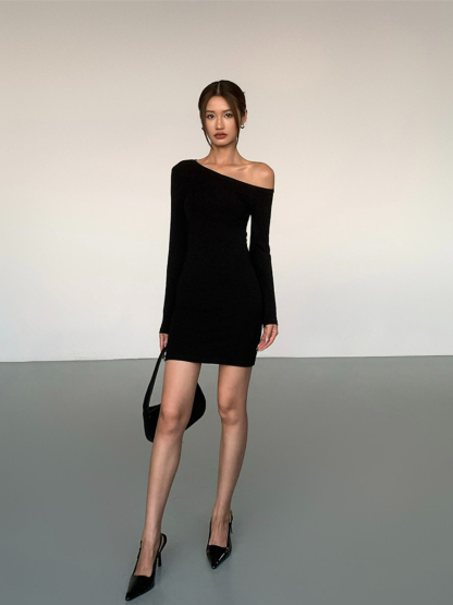 Jhene One Shoulder Mini Dress-The Black Bow-