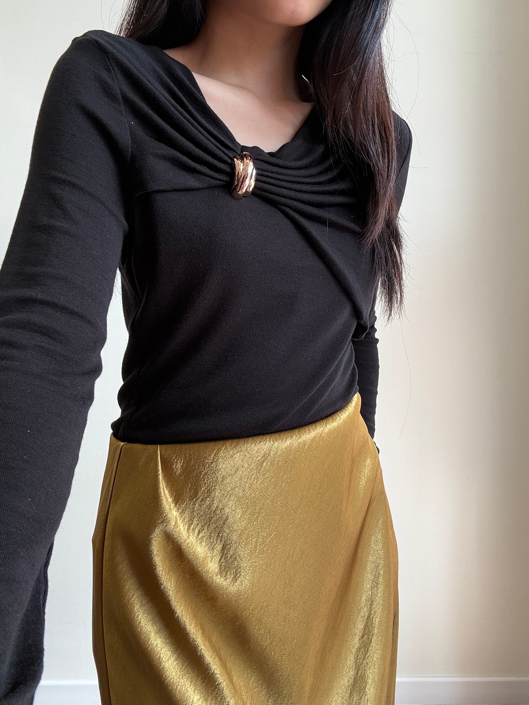 【Elegant Minimalist】Metal Detail Top + Satin Skirt (Order Separately)
