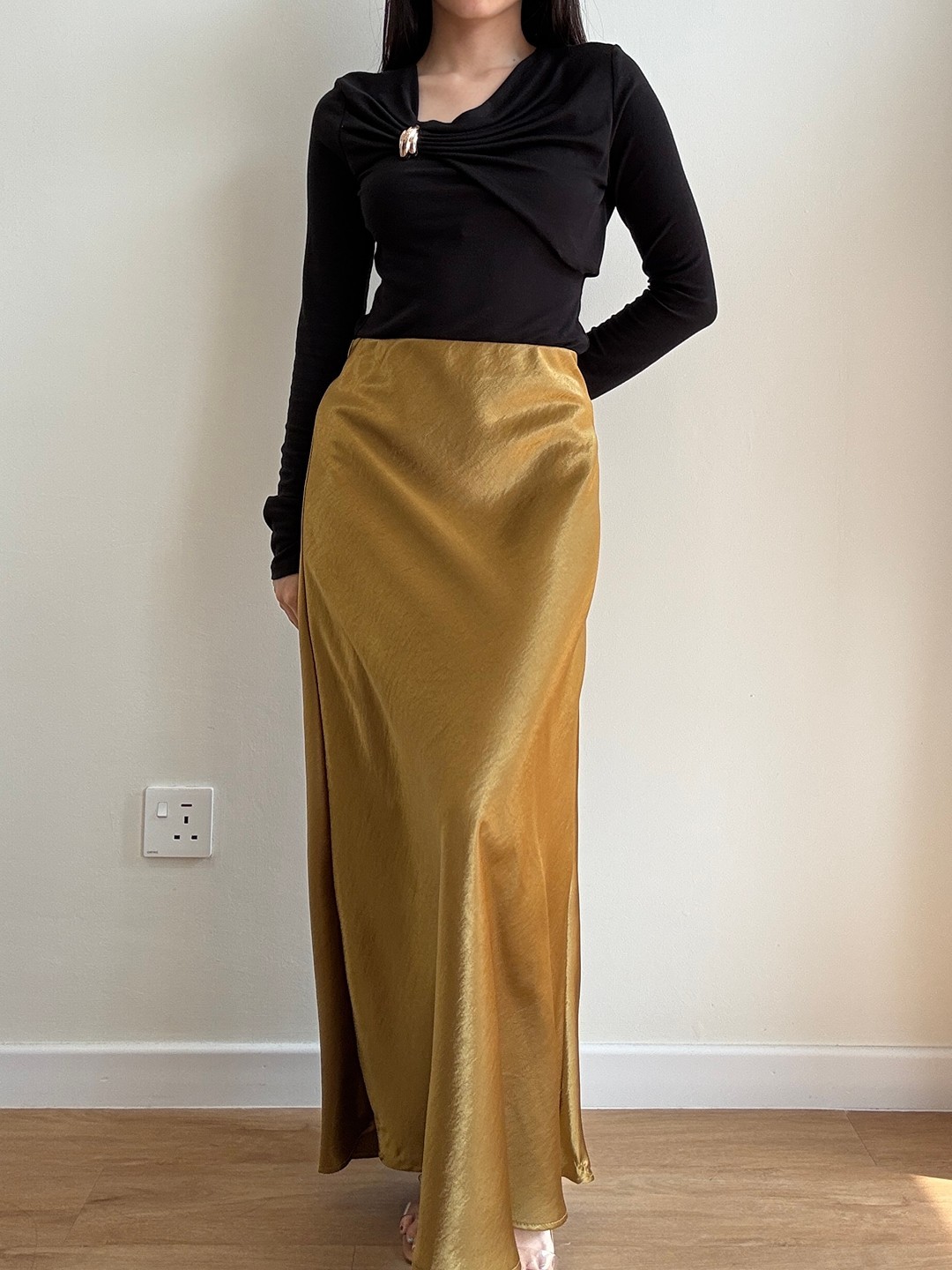 【Elegant Minimalist】Metal Detail Top + Satin Skirt (Order Separately)