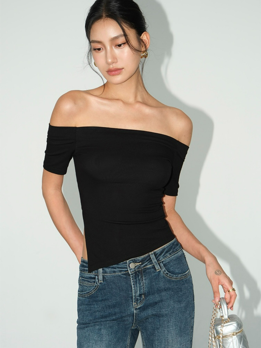 Jaja One Shoulder Asymmetric Knit Top-The Black Bow-