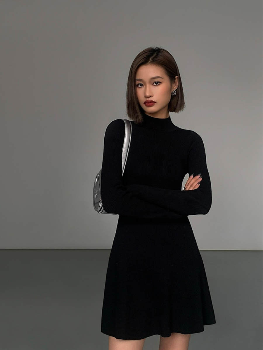 Joan High Neck Mini Dress-The Black Bow-