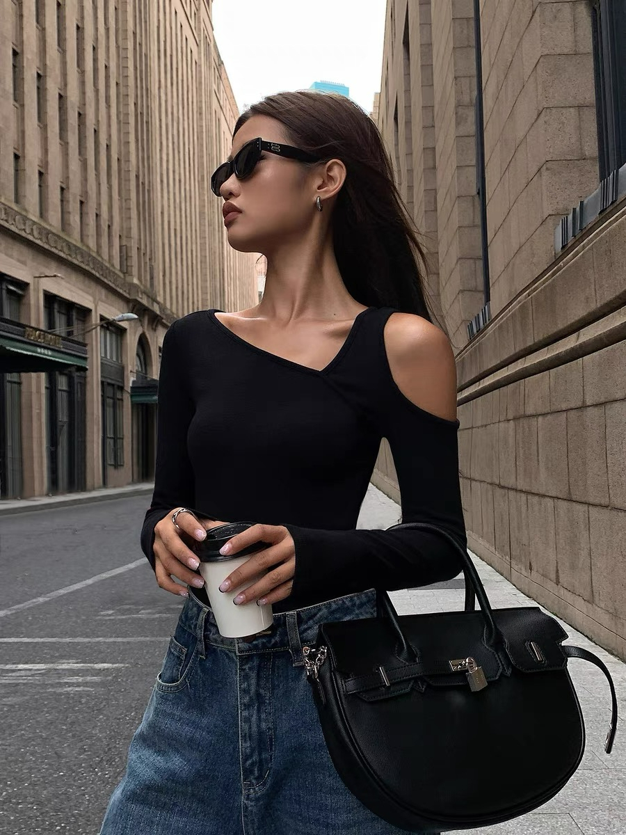 Judy Cold Shoulder Asymmetric Top-The Black Bow-