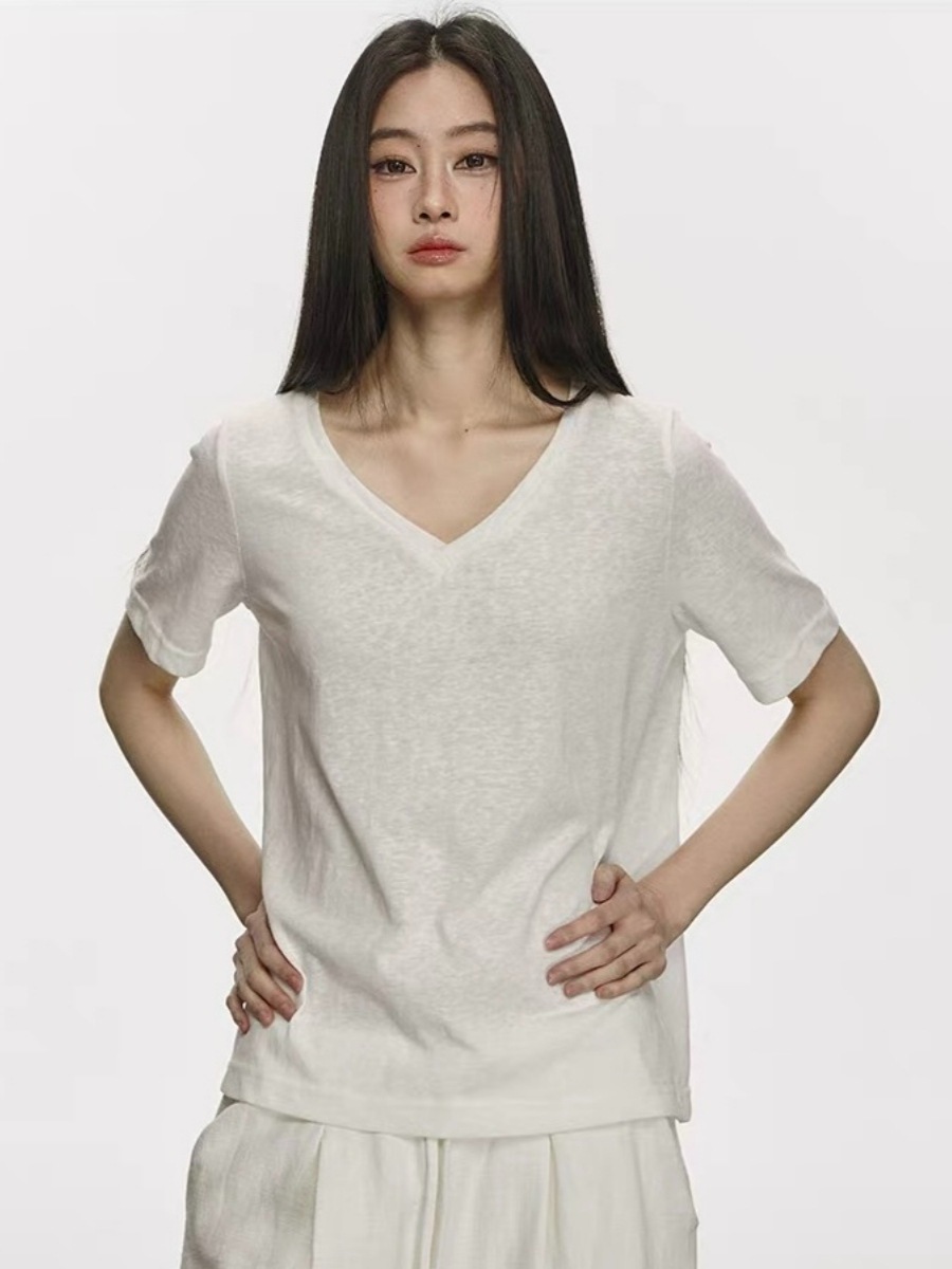 Olive Semi Sheer V-Neck Tee