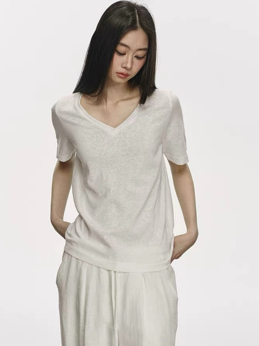 Olive Semi Sheer V-Neck Tee