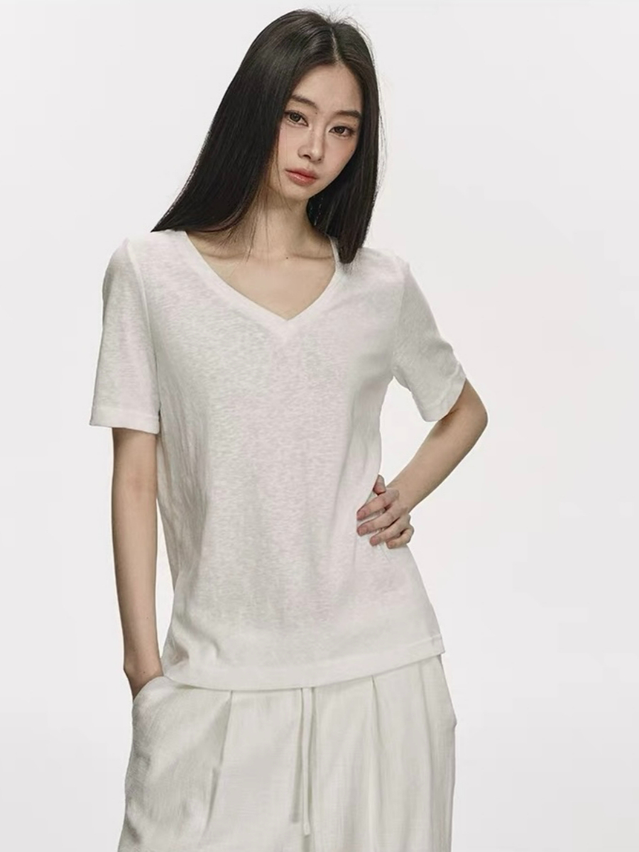 Olive Semi Sheer V-Neck Tee