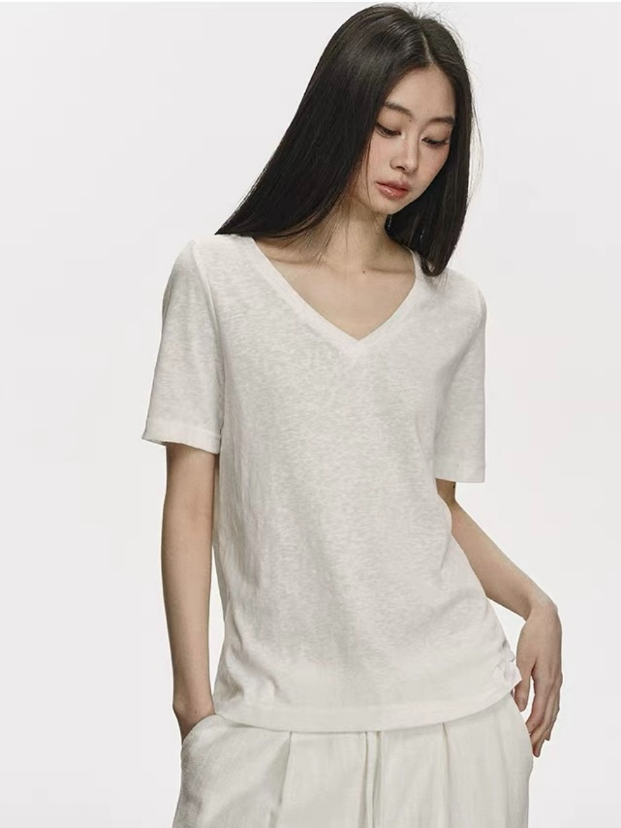 Olive Semi Sheer V-Neck Tee
