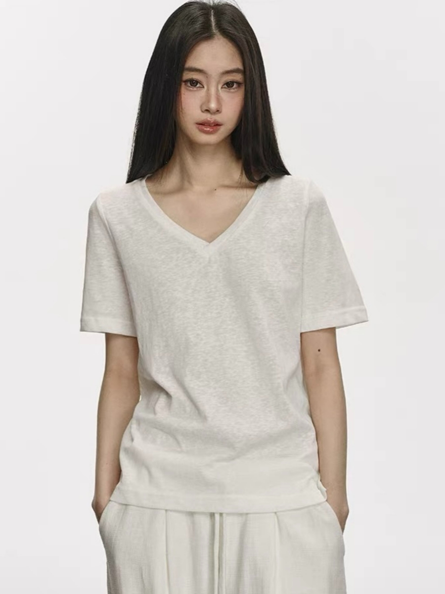 Olive Semi Sheer V-Neck Tee