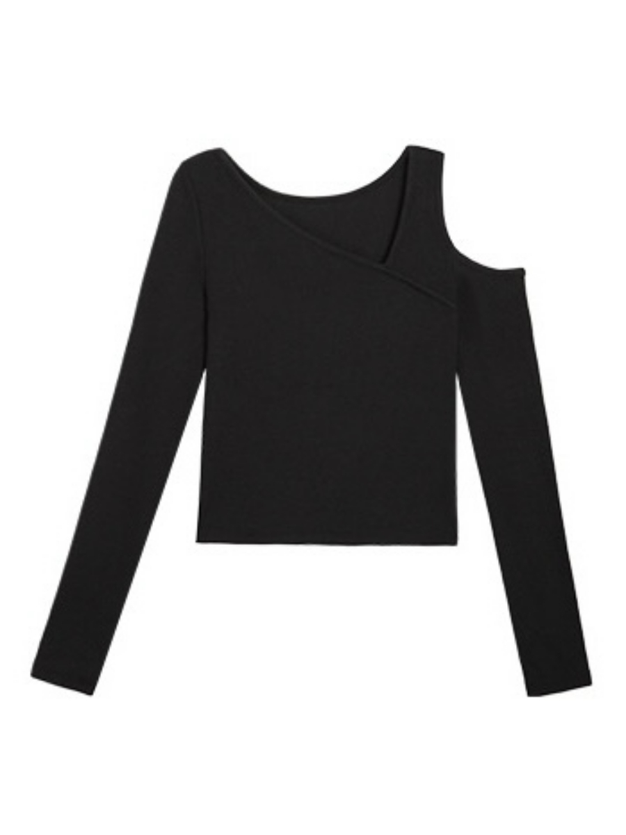 Judy Cold Shoulder Asymmetric Top-The Black Bow-