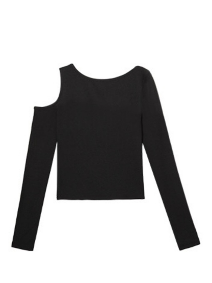 Judy Cold Shoulder Asymmetric Top-The Black Bow-