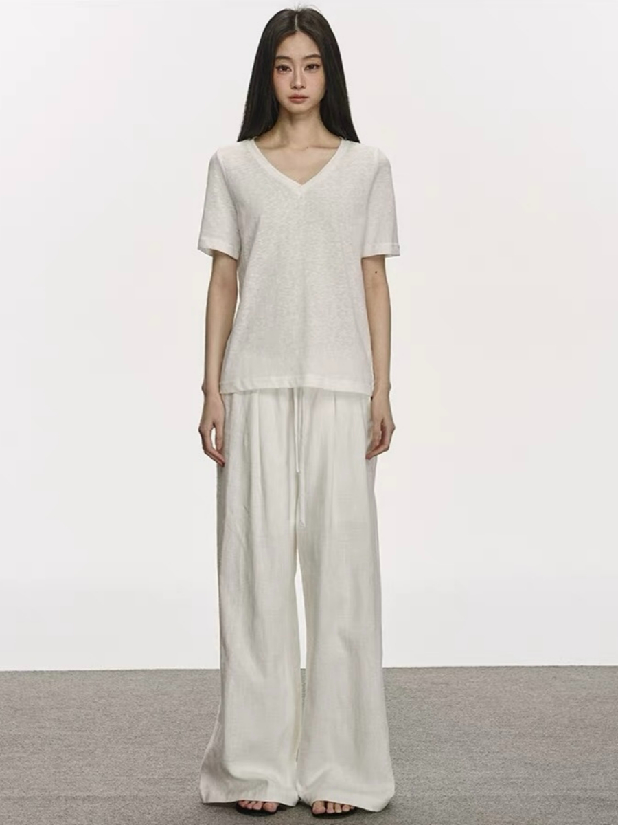 Olive Semi Sheer V-Neck Tee