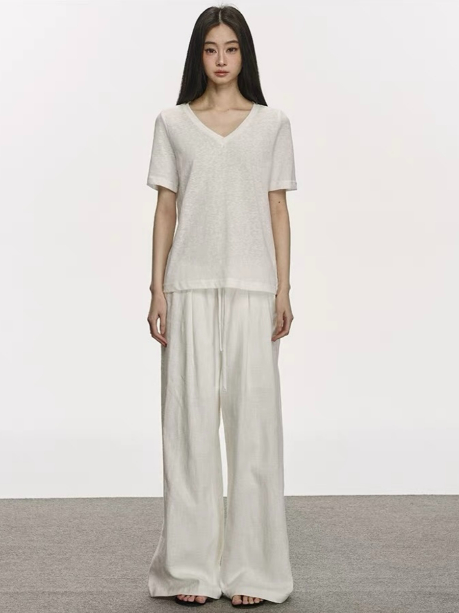 Olive Semi Sheer V-Neck Tee
