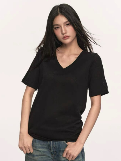 Olive Semi Sheer V-Neck Tee