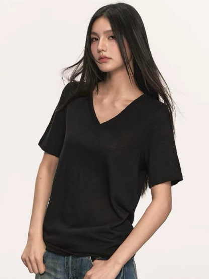 Olive Semi Sheer V-Neck Tee