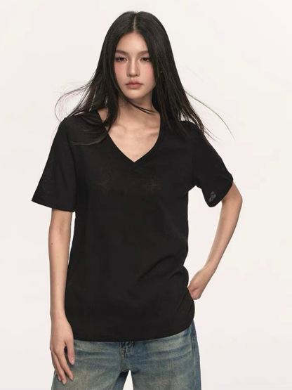 Olive Semi Sheer V-Neck Tee