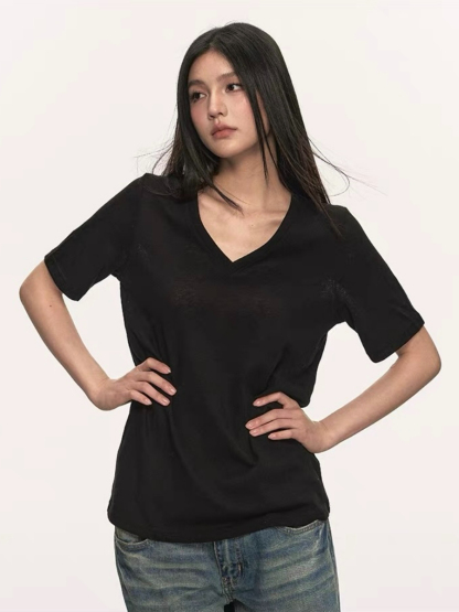 Olive Semi Sheer V-Neck Tee